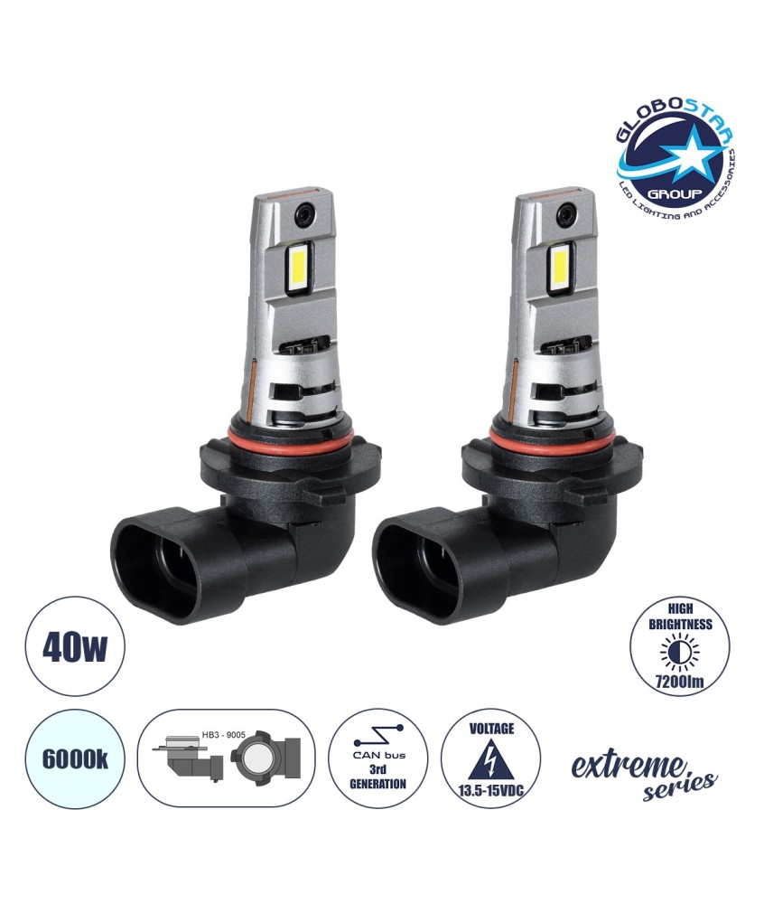 GloboStar® 85655 7S HB3 9005 KIT Βασικού Φωτισμού Αυτοκινήτου & Μοτοσυκλέτας 3rd Generation Can-Bus Extreme Series LED 7035 SMD 40W 7200lm DC 13.5-15V Αδιάβροχο IP68 Ψυχρό Λευκό 6000K